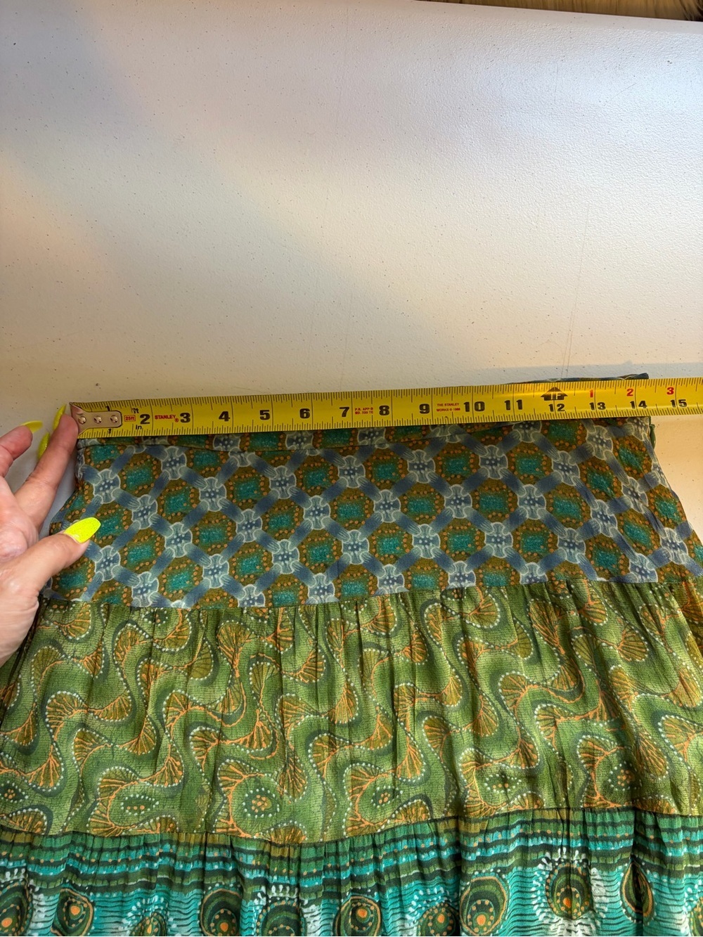 Vintage Boho Sequin Tiered Midi Maxi Skirt Size Medium Green Blue Festival Fairy - Picture 9 of 11